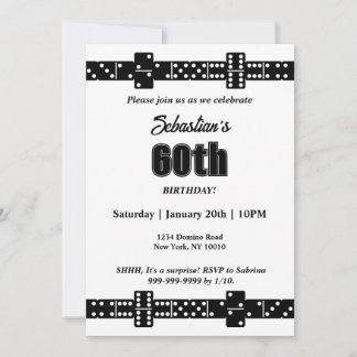 Black and White Domino Theme Birthday Party Invite