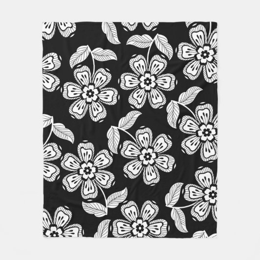Black and white doodle flower patternblack,abstrac fleece deken (Voorkant)
