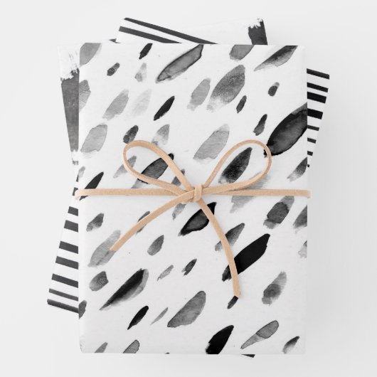 Black And White Doodle Shapes Stripe Drop Patterns Inpakpapier Vel (In situ)
