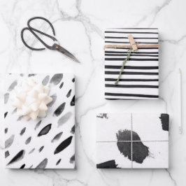 Black And White Doodle Shapes Stripe Drop Patterns Inpakpapier Vel