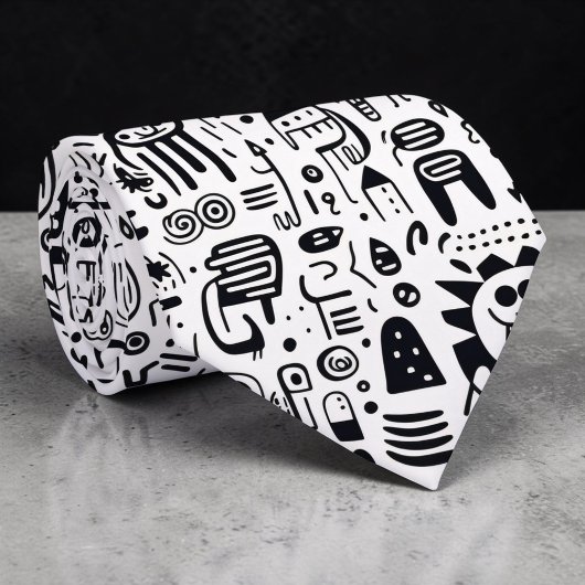 Black and White Doodles Custom Necktie Stropdas
