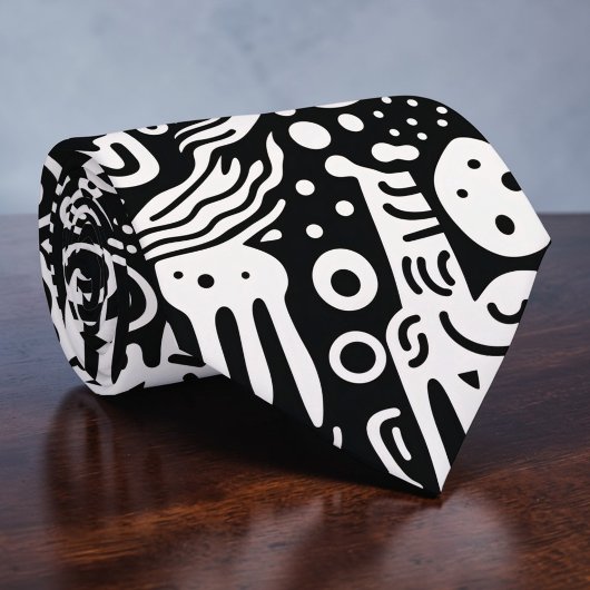 Black and White Doodles Custom Necktie Stropdas