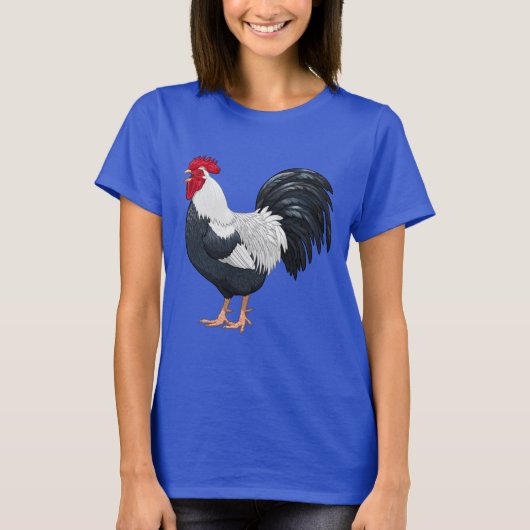 Black and White Dorking Chicken Rooster Crowing T-shirt (Voorkant)