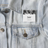 Black and White Dotted Flowers Name Badge Button (In situ)