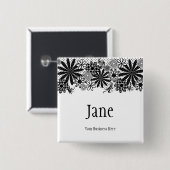 Black and White Dotted Flowers Name Badge Button (Voorkant /achterkant)