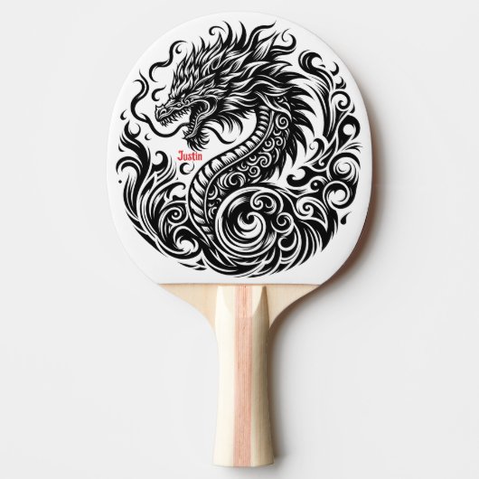 Black and White Dragon Personalized Tafeltennisbatje (Voorkant)