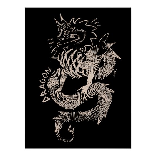 Black and white Dragon sketch Perfect Poster (Voorkant)