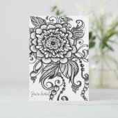 Black and White Drawn Floral Party Uitnodiging (Staand voorkant)