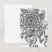 Black and White Drawn Floral Party Uitnodiging (Voorkant / Achterkant)