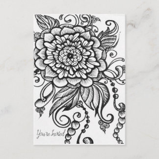 Black and White Drawn Floral Party Uitnodiging