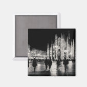 Black and White Duomo Piazza Night Scene, Milaan Magneet (Voorkant / Achterkant)