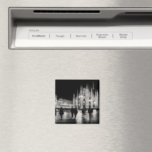 Black and White Duomo Piazza Night Scene, Milaan Magneet (Insitu (Vaatwasser))