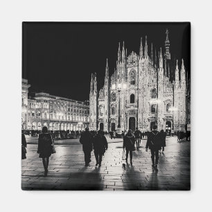 Black and White Duomo Piazza Night Scene, Milaan Magneet