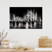 Black and White Duomo Piazza Night Scene, Milaan Poster (Keuken)
