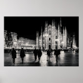Black and White Duomo Piazza Night Scene, Milaan Poster (Voorkant)