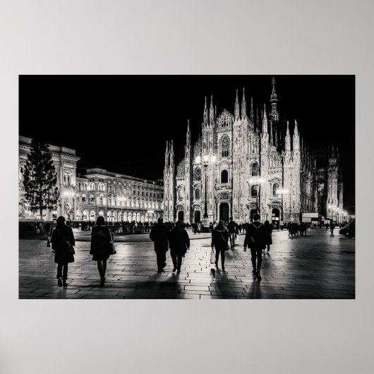 Black and White Duomo Piazza Night Scene, Milaan Poster (Voorkant)