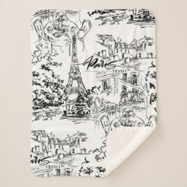 Black and White Eiffel Paris Toile Sherpa Deken