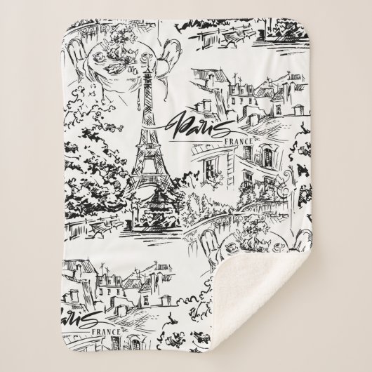 Black and White Eiffel Paris Toile Sherpa Deken (Voorkant)