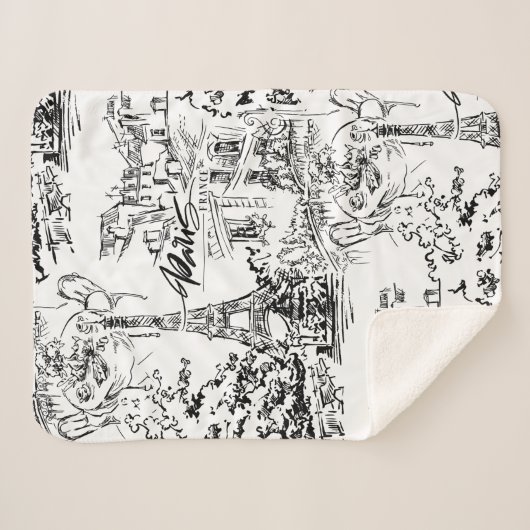 Black and White Eiffel Paris Toile Sherpa Deken (Voorkant (horizontaal))