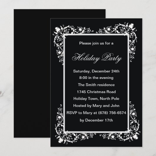 Black and White Elegance Party Uitnodigingen (Voorkant / Achterkant)