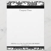 Black and White Elegant Damask Letterhead Briefhoofd (Voorkant)