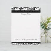 Black and White Elegant Damask Letterhead Briefhoofd (Staand voorkant)