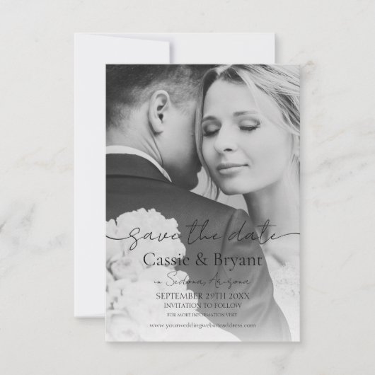 Black and White Elegant Full Photo Save the Date (Voorkant)