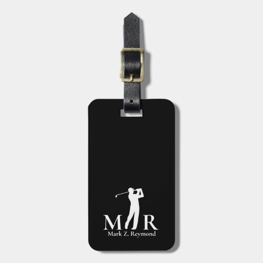Black and White Elegant Golfer Bagagelabel (Voorkant verticaal)