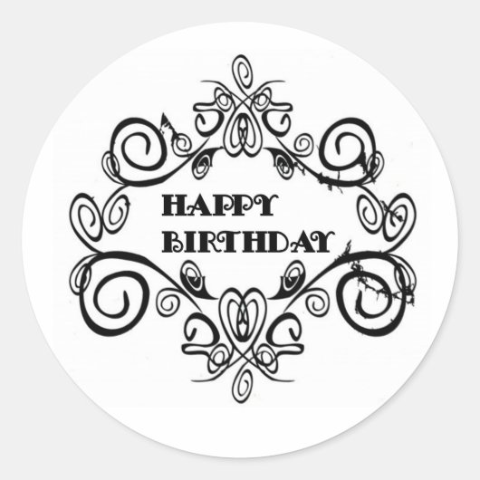Black and White Elegant Happy Birthday Ronde Sticker (Voorkant)