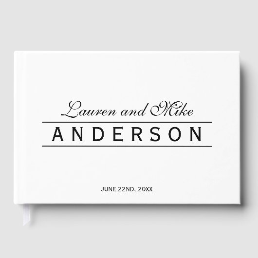 Black and White Elegant Lines Couple Name Wedding Gastenboek (Voorkant)