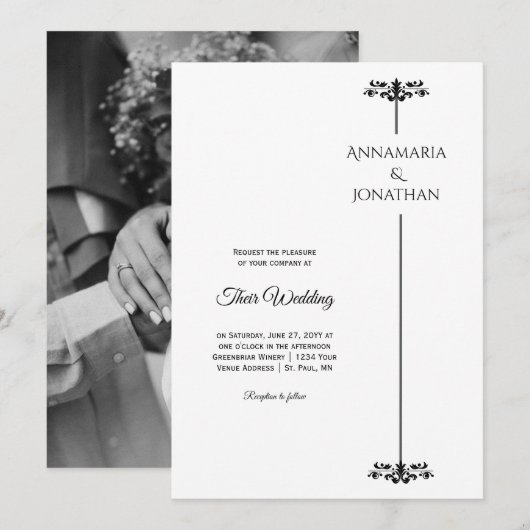 Black and White Elegant Minimalist Photo Wedding | Kaart (Voorkant / Achterkant)