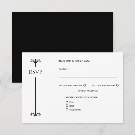 Black and White Elegant Minimalist RSVP | Kaartje (Voorkant / Achterkant)