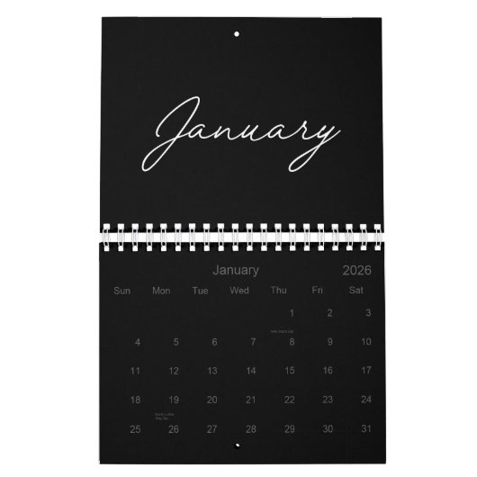 Black and White Elegant Modern Script 2026 Kalender (Jan 2026)
