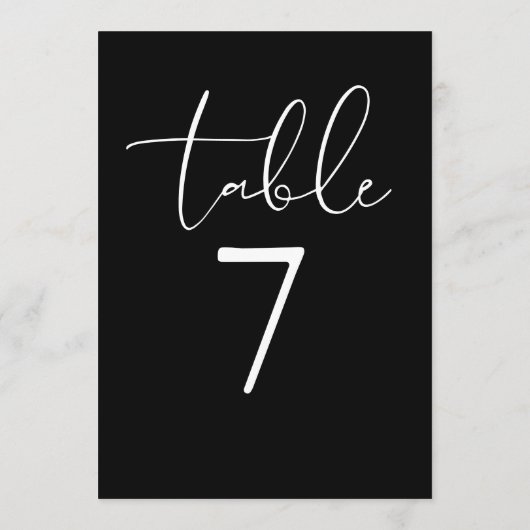 Black And White Elegant Modern Script Table Number Kaart (Achterkant)