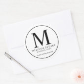 Black and White Elegant Monogram Business Ronde Sticker (Envelop)