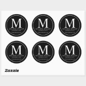 Black and White Elegant Monogram Business Ronde Sticker (Vel)