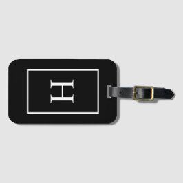 Black and White Elegant Monogram Luggage Tag Bagagelabel
