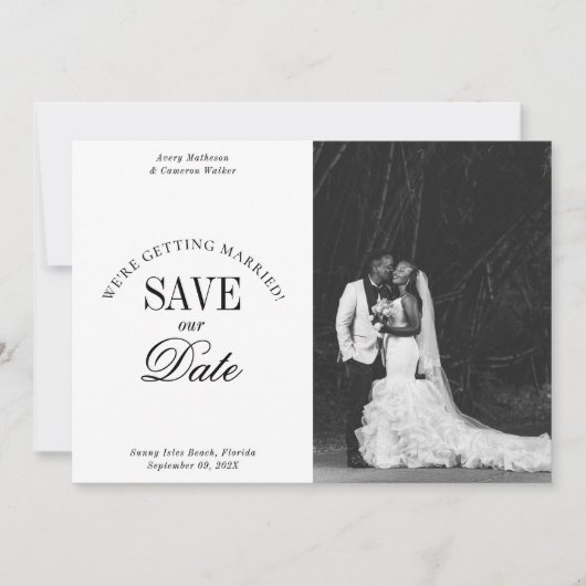 Black and White Elegant Save the Date Card (Voorkant)