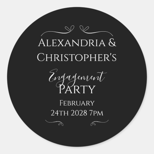 Black and White Elegant Script Engagement Party Ronde Sticker (Voorkant)