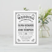 Black and White Elegant Script Vintage Wedding Kaart (Staand voorkant)