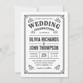 Black and White Elegant Script Vintage Wedding Kaart (Voorkant)