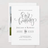 black and white elegant script wedding invitation kaart (Voorkant / Achterkant)