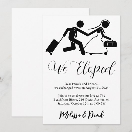 Black and White Elopement Ontvangst Uitnodiging (Voorkant / Achterkant)