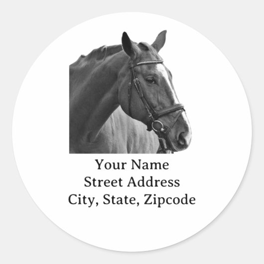 Black and White Equestrian Ronde Sticker (Voorkant)