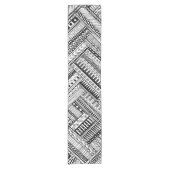 Black and White Ethinic Mix Pattern Table Runner Korte Tafelloper (Voorkant)