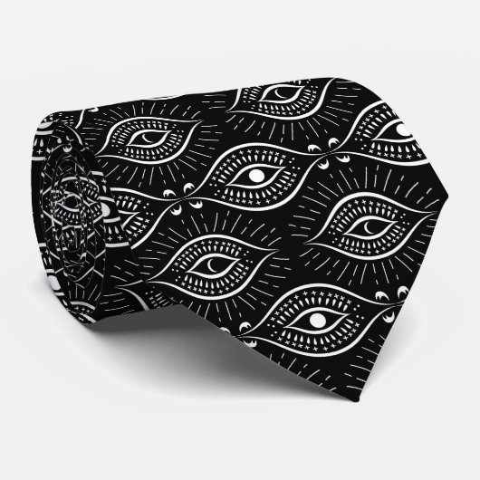Black and white evil eye pattern stropdas (Opgerold)