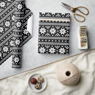 Black and White Fair Isle kerstSweater Print Cadeaupapier