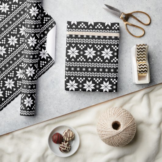 Black and White Fair Isle kerstSweater Print Cadeaupapier (Crafts)