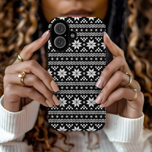 Black and White Fair Isle kerstSweater Print iPhone 16 Hoesje