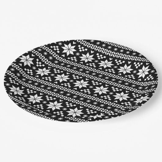 Black and White Fair Isle kerstSweater Print Papieren Bordje (Gekanteld)